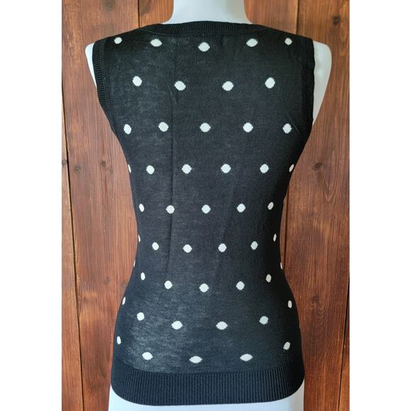Halogen Women XS Black White Polka Dot Sleeveless Vest Top Nordstrom Soft Casual - Picture 5 of 7